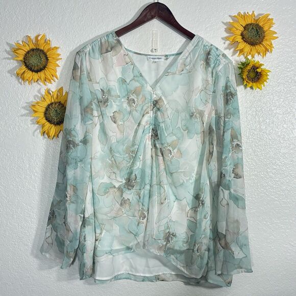 Calvin Klein Tops - Calvin Klein Water Color Floral Lightweight Blouse Plus Size 2X Women’s